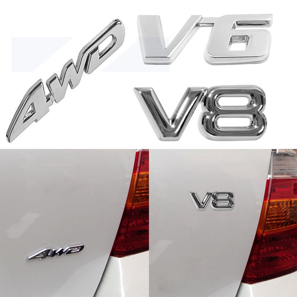 Miếng dán 3D trang trí xe hơi 4WD V6 V8