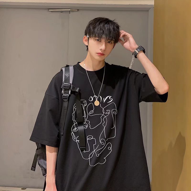 Áo Thun Unisex Dáng Rộng Tay Nửa In Họa Tiết Sáng Tạo Phong Cách Hàn Quốc Thời Trang Mùa Hè Mới 2022