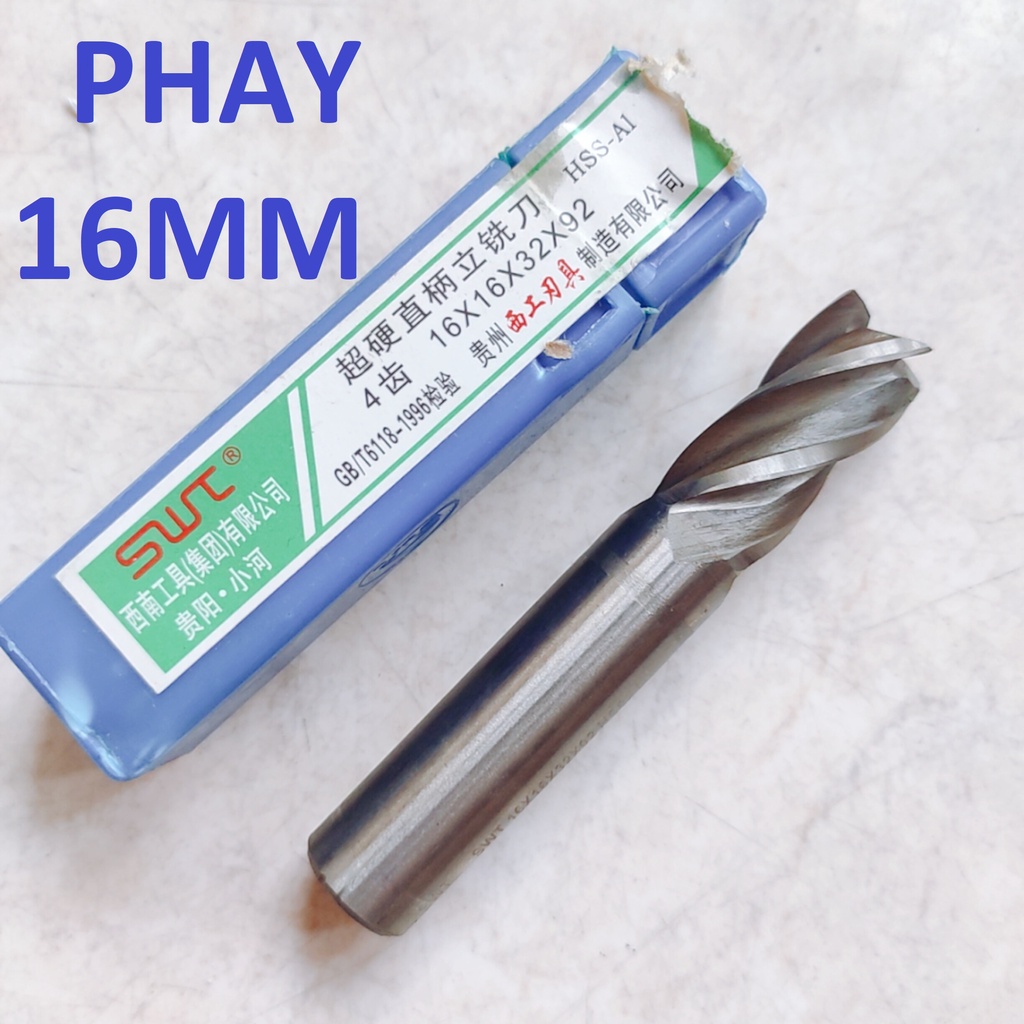 Mũi phay 16mm, 4 me cắt, chất liệu thép gió