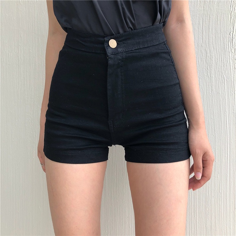 Quần ngắn denim IELGY dáng chữ A lưng cao co giãn thời trang mùa hè cho nữ