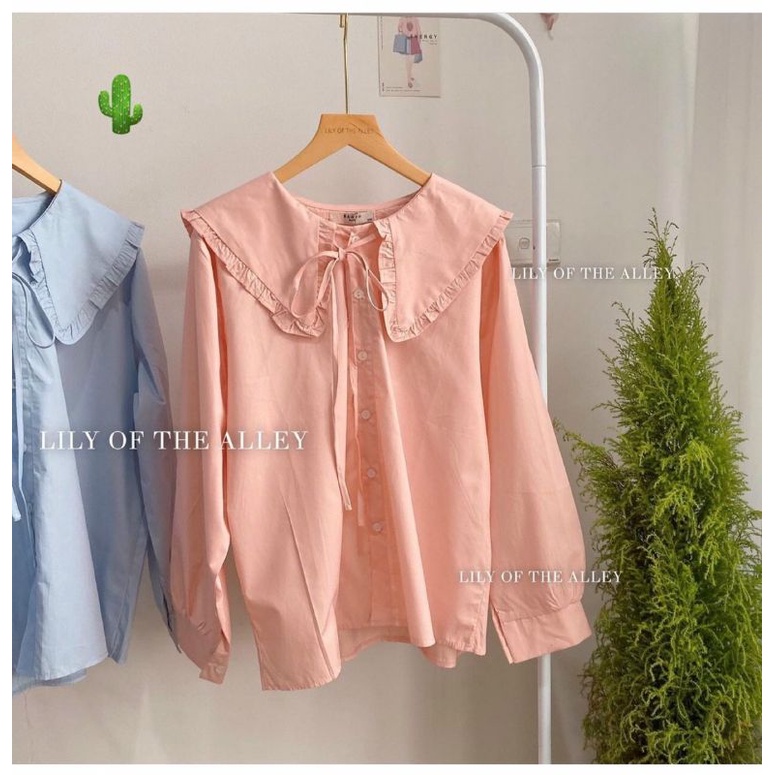 Áo sơ mi tiểu thư cổ bèo vành to Dễ Thương