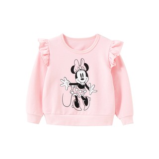 Mã 5276 áo nỉ da cá dài tay màu hồng phối tay cánh tiên in hình chuột Micky đáng yêu của Malwee cho bé gái