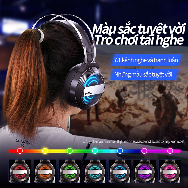 Tai nghe chụp tai máy tính GAMING MC Q9 có đèn LED đổi màu, headphone chơi game trên laptop, có mic đàm thoại, -Giao hàn