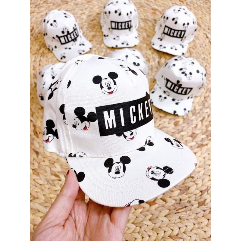 Mũ/ Nón 6m-4 tuổi, lưỡi trai vuông Hip hop HM xuất dư hm - Mẫu Mickey trắng bé trai, gái dưới 4y.