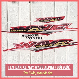 Tem xe máy wave alpha đủ chi tiết, tem dán xe wave đẹp và bền màu, có nhiều màu sắc để lựa chọn