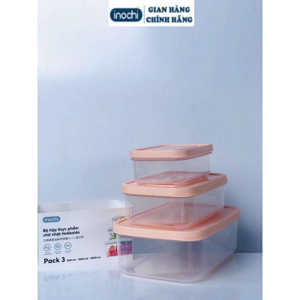 Bộ 3 hộp thực phẩm Chữ Nhật 500-1000-2000ml inochi, chịu nhiệt, an toàn lò vi sóng - Giao màu ngẫu nhiên