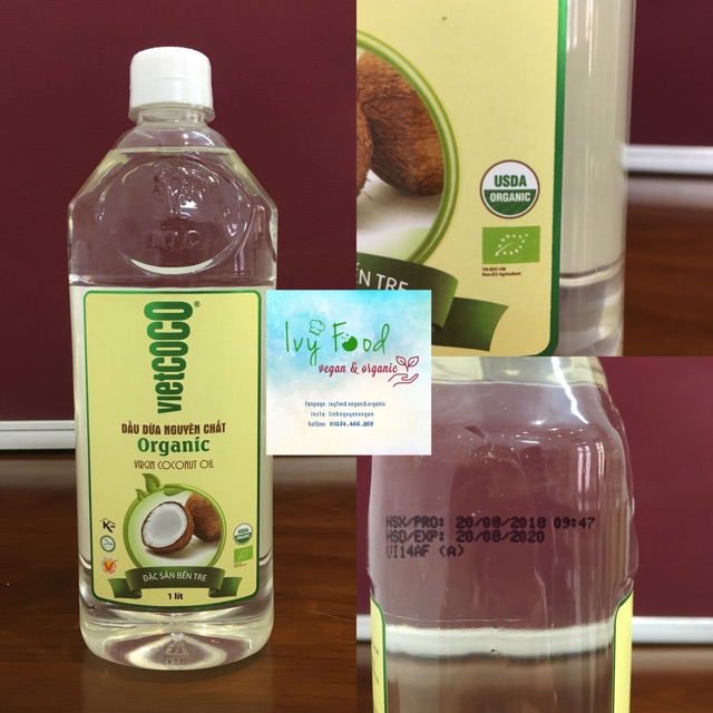 Dầu dừa nguyên chất organic VIETCOCO chai 1L DATE 01/06/2021