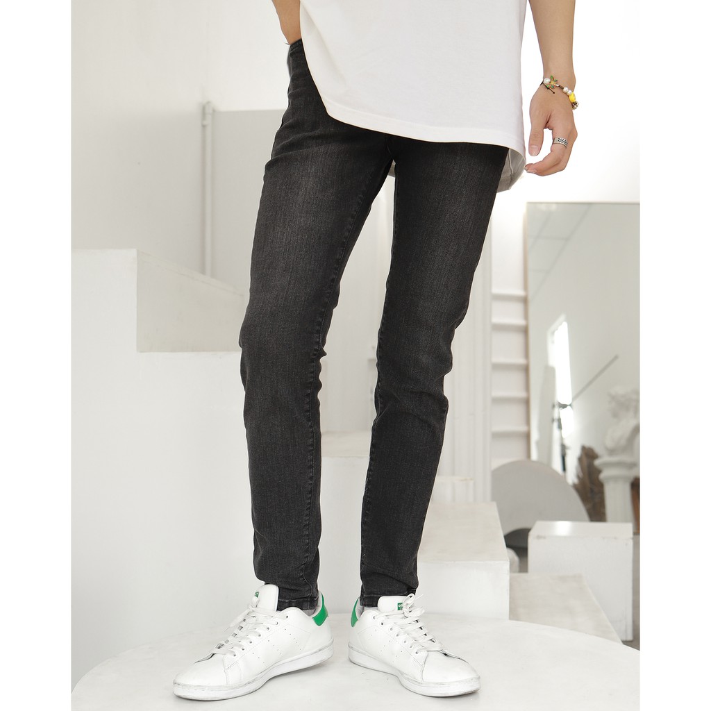 Quần Skinny Jeans Nam-Màu Xám Đen-Kiểu Trơn-Chất Liệu Cotton Co Giãn-Ống Đứng Dáng-Ống Ôm Chân Chuẩn Skinny | BigBuy360 - bigbuy360.vn