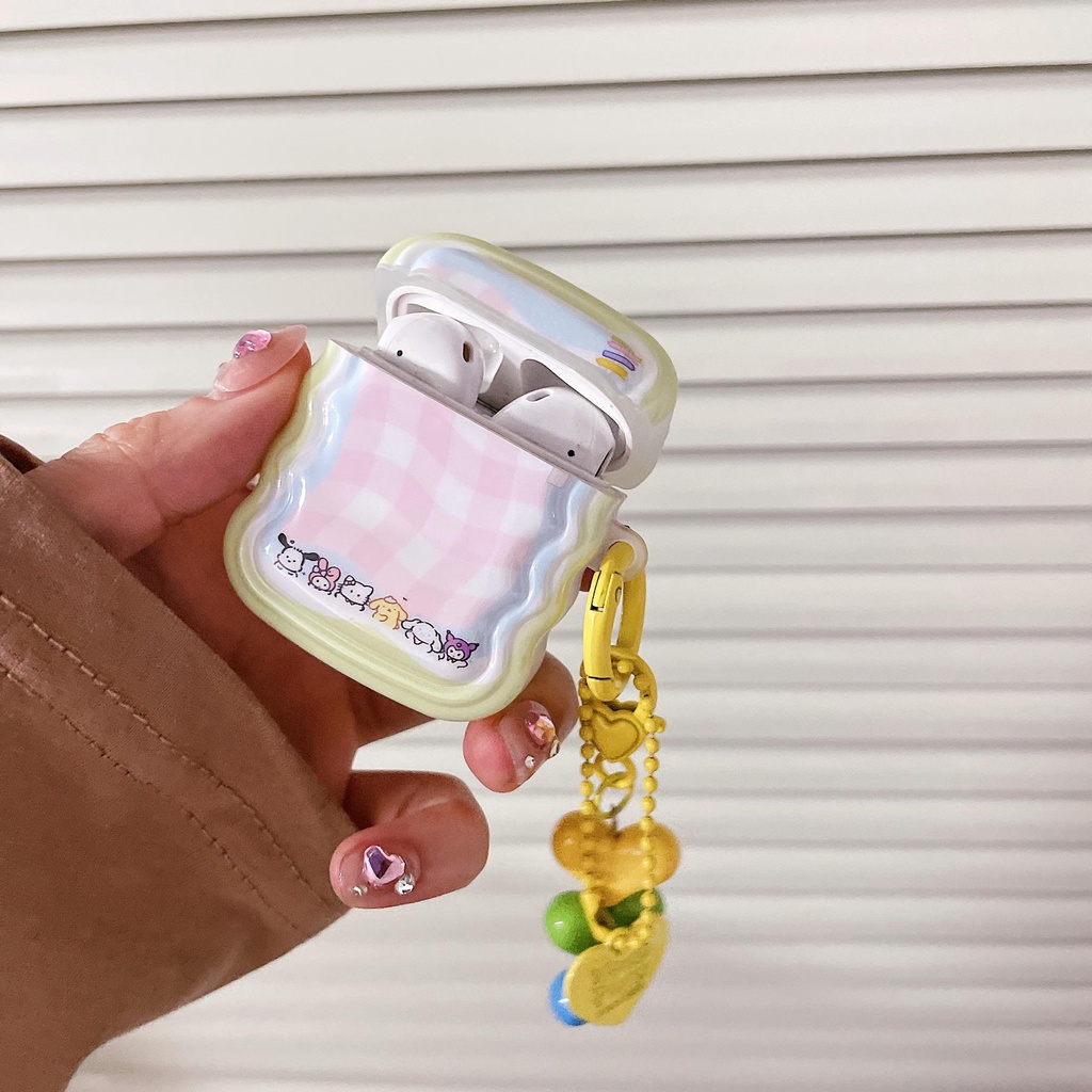 Vỏ Bảo Vệ Hộp Sạc Tai nghe không dây AirPods Pro 1 / 2 3 2021 gen3 Bằng Silicon Màu Kẹo Họa Tiết Kẻ Sọc Dễ Thương Kèm Dây Đeo Sợi Xích Thời Trang