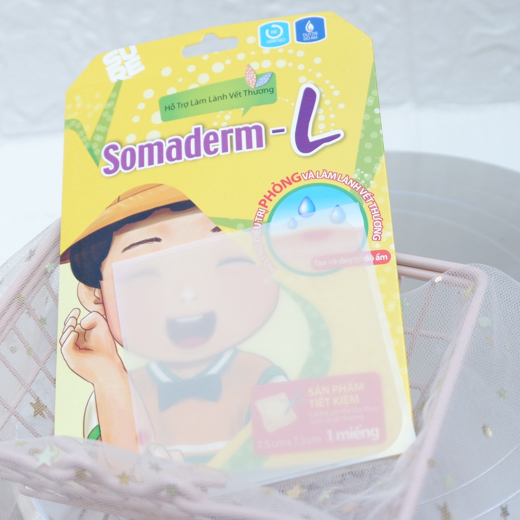 Băng dán phỏng bô, băng hỗ trợ làm lành vết thương Somaderm L 7.5cm x 7.5cm, miếng dán hydrocolloid hút dịch làm lành da