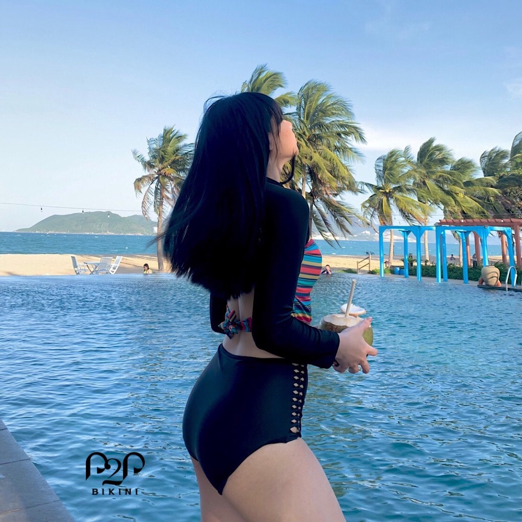 P2P BIKINI - Đồ bơi tay dài cổ tròn, quần lưng cao đan hông - BTK370HT_LC