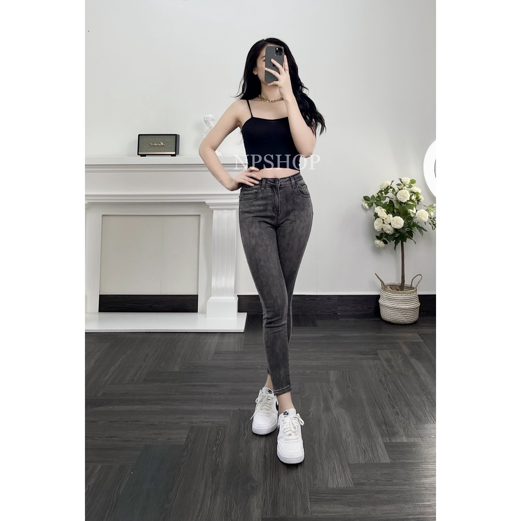 Quần jean ôm nữ 9 tấc lưng cao màu trơn NPQ051