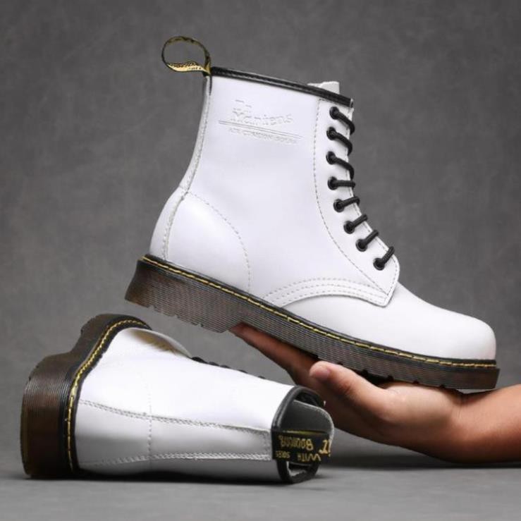 Giày bốt kiểu cao bồi Dr. Martens1460 màu trắng thời trang phong cách retro dành cho nam và nữ - Sale 1