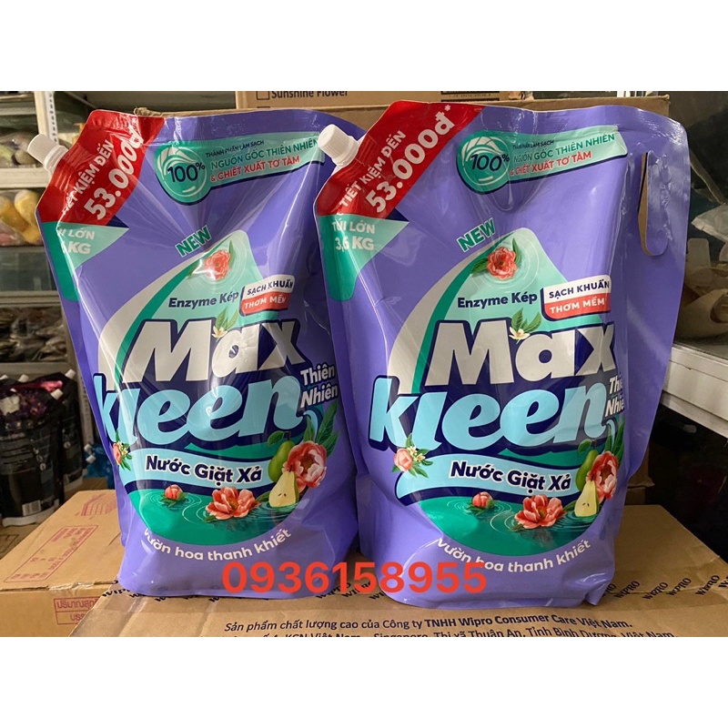combo 2 túi nước giặt MaxKleen Vườn Hoa Thanh Khiết 3,6kg / 1 túi