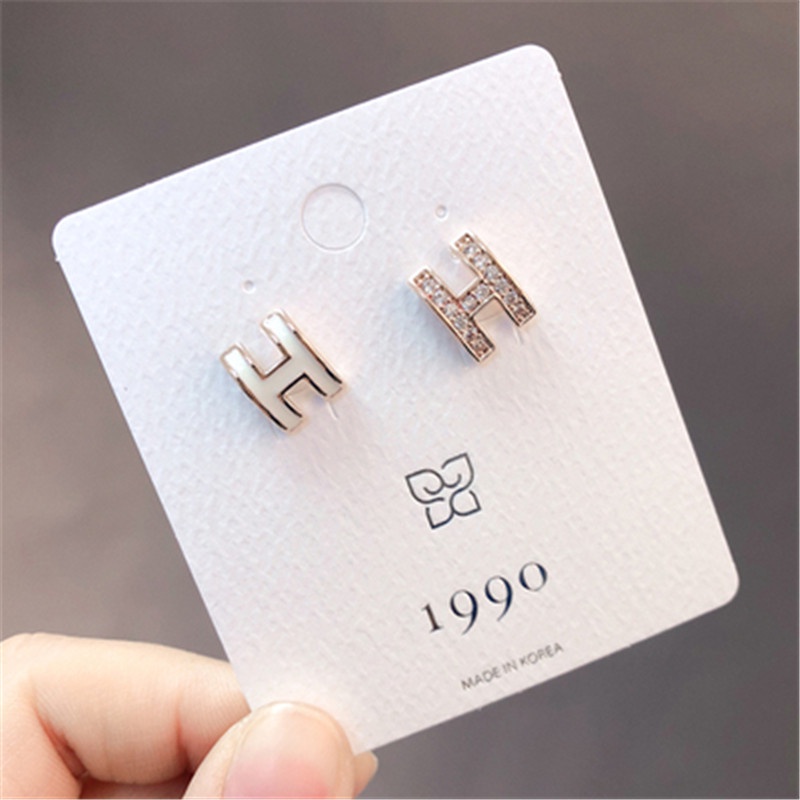 Bông tai mạ bạc 925 hình chữ H phong cách Hàn Quốc cho nữ