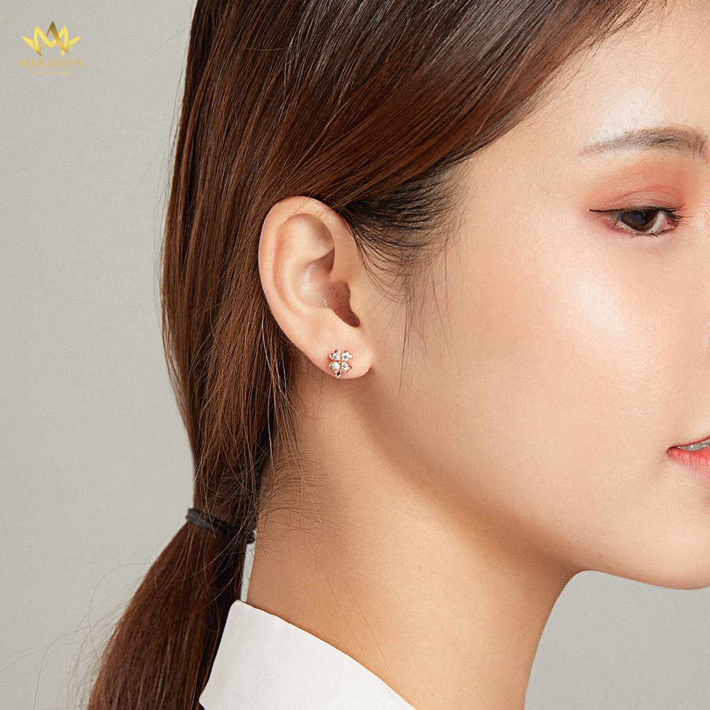 Khuyên Tai Bạc Nữ Cỏ Bốn Lá Hồng Và Bướm Trắng May Mắn, Chốt Bi Sang Trọng MBT225 - Bông Tai Nữ Cao Cấp