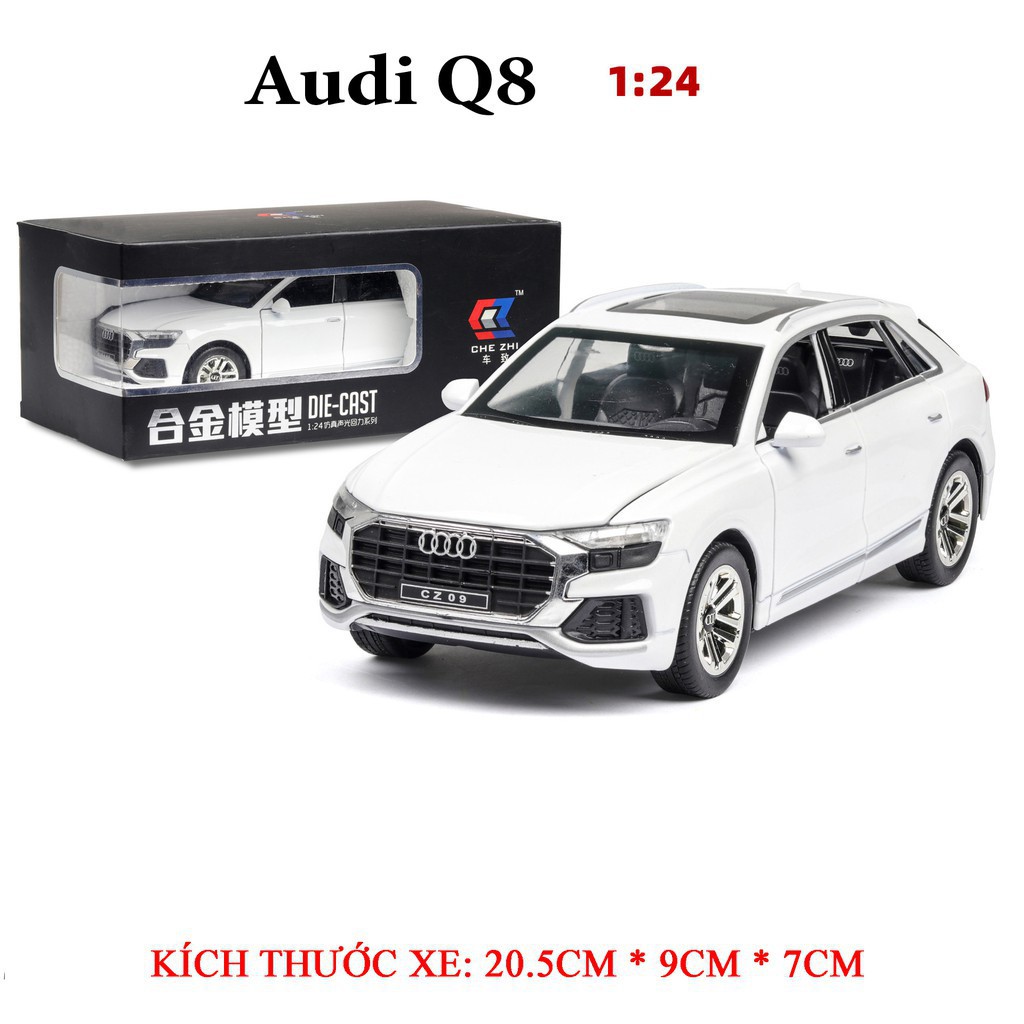 Xe mô hình Audi Q8 tỉ lệ 1:24, chất liệu hợp kim, 3 màu Đen, Trắng, Đỏ