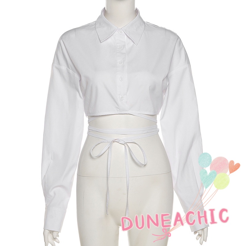 DUNEA Áo Sơ Mi Croptop Tay Dài Kiểu Dáng Trẻ Trung Cá Tính Cho Nữ