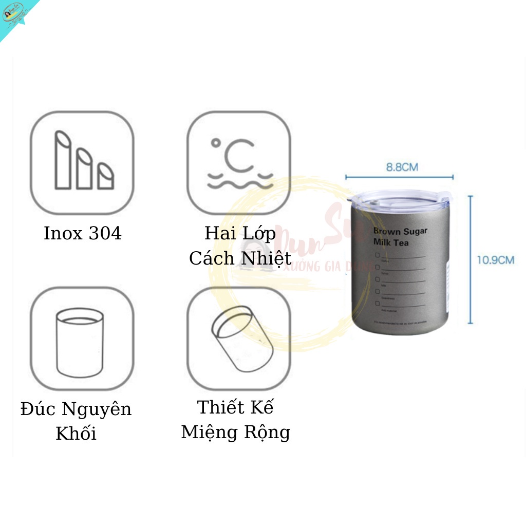 Cốc Nước Giữ Nhiệt DUNG TÍCH 350ML, Cốc Mini Iced Americano Có Ống Hút Ly Uống Coffee, Trà Sữa