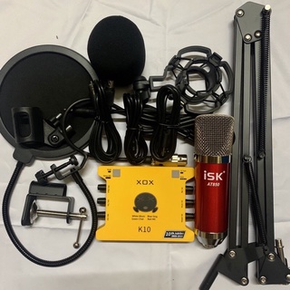 Bộ Combo hát livestream thu âm MIC MỚI ISK AT850-CARD XOX K10 bản 2020 đi kèm chân kẹp và màng lọc bảo hành 12 tháng