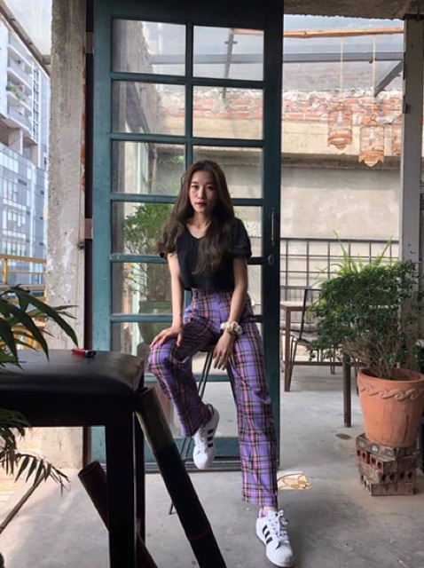 Quần kẻ caro ống xuông culittes ( chất siêu đẹp có size)
