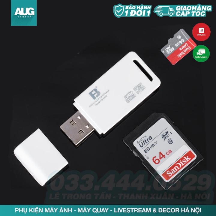 Đầu đọc thẻ 2.0 mini 2 in 1 dành cho Điện thoại, máy ảnh đa chức năng tốc độ cao - AUG Camera Hà nội