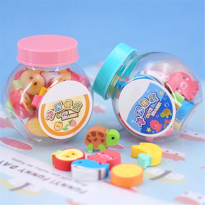 love* 20 pcs/lot Mini Kawaii Cartoon Animal Eraser Cute Creative Fruit Rubber Eraser