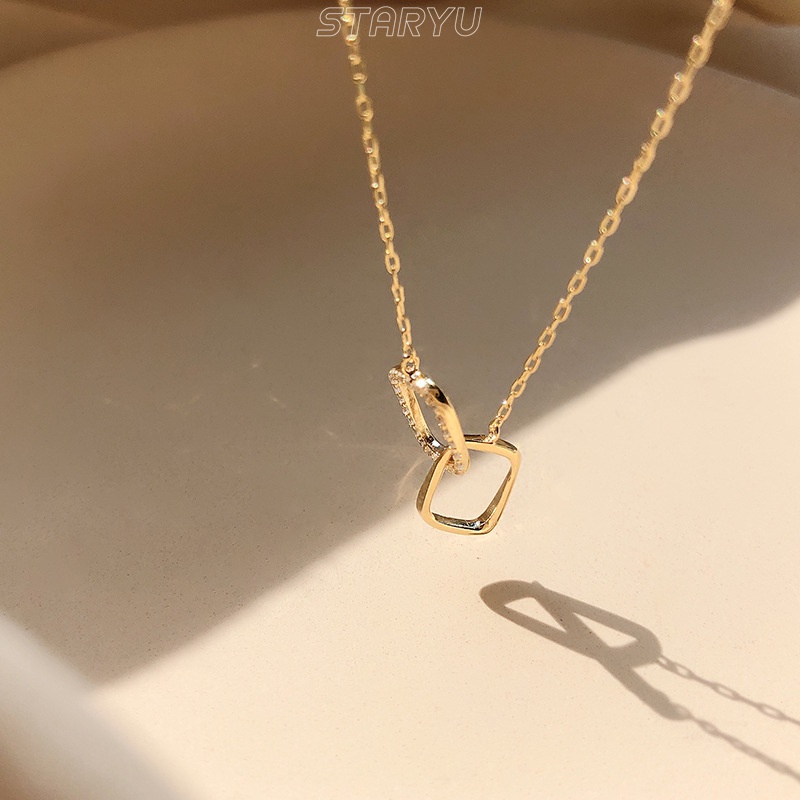 Dây chuyền mạ bạc 925 mặt vuông đính đá zircon thanh lịch cho nữ