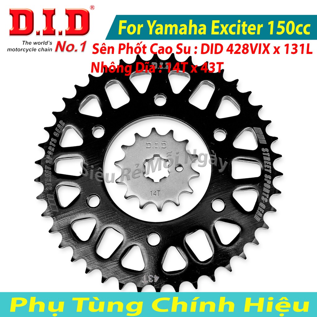 Bộ Nhông Sên Dĩa DID Exciter 150cc Độ Dĩa 14T x 43T Sên phốt cao su 131L TFX Thái Lan