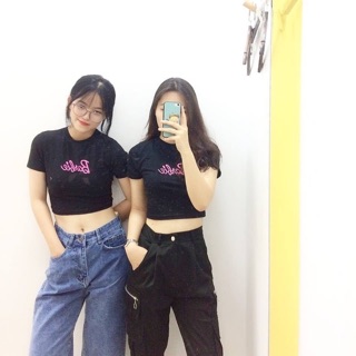 Áo croptop thun nữ thêu chữ cực xinh ulzzang