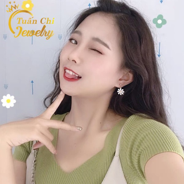 Bông Tai Bạc ⚡ BẠC ĐẸP⚡ Khuyên Tai Bạc Nữ Họa Tiết Hình Hoa Cúc Họa Mi Trẻ Trung, Năng Động