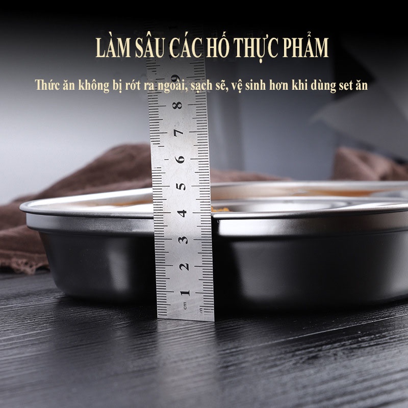 Đĩa chia cơm cho bé, inox 304 cấp thực phẩm an toàn vệ sinh, GDAY, sâu lòng - LOKING