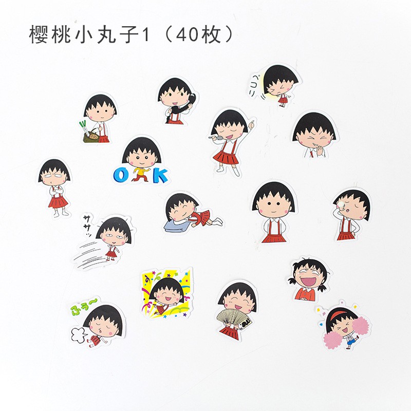 Gói 35 Miếng Sticker Shin Cậu Bé Bút Chì, Thạch Thủ Mặt Trăng, Bé Maruko siêu dễ thương