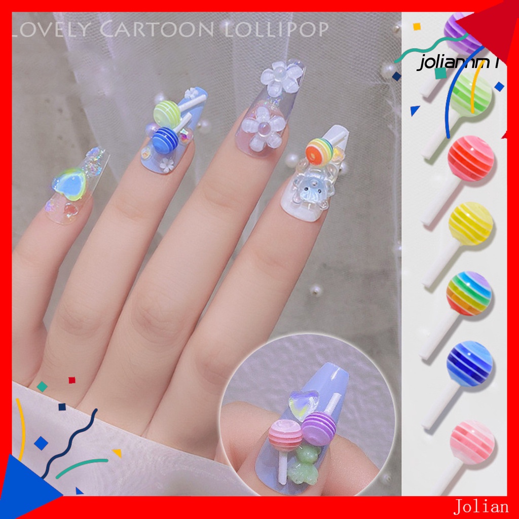 Set 5 phụ kiện trang trí móng tay hình kẹo mút hoạt hình 3d dễ thương