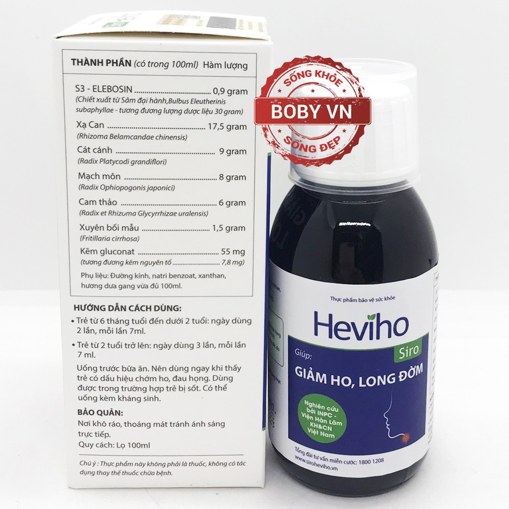 Heviho Siro giúp giảm ho, long đờm hiệu quả (Lọ 100ml) - Boby