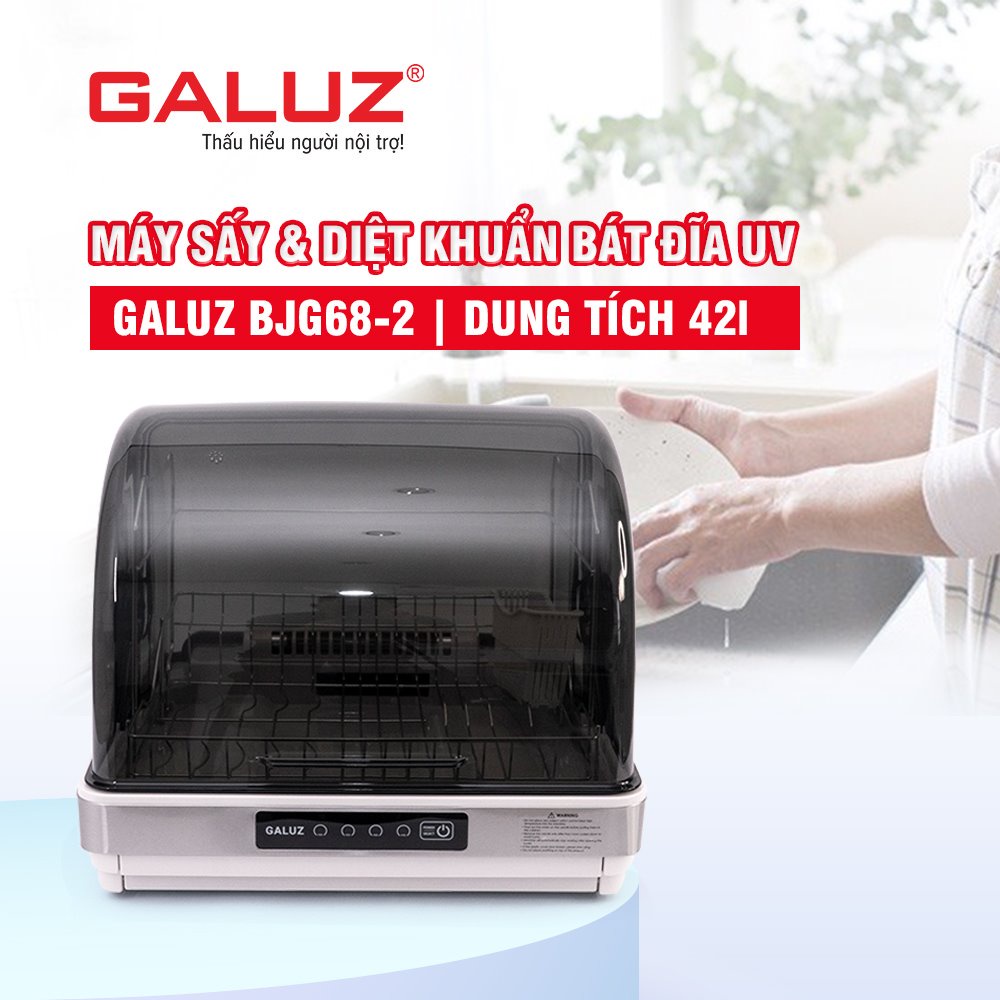 Máy sấy bát GALUZ, máy sấy và diệt khuẩn bát đĩa dung tích 42L,315W bảo hành 18 tháng lỗi đổi mới 10 ngày. BJG-68