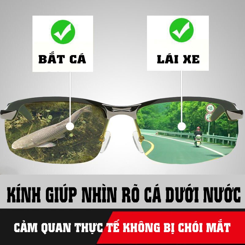 [KHM] Kính phân cực, kính râm hỗ trợ chống lóa, dùng đi câu cá, săn cá chống lóa mắt khi nhìn xuống mặt nước