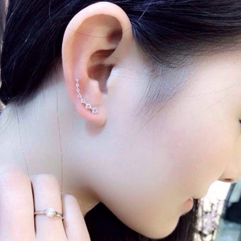 Đôi bông tai xỏ đính hàng 7 viên đá phong cách Hàn Quốc thời trang 210807