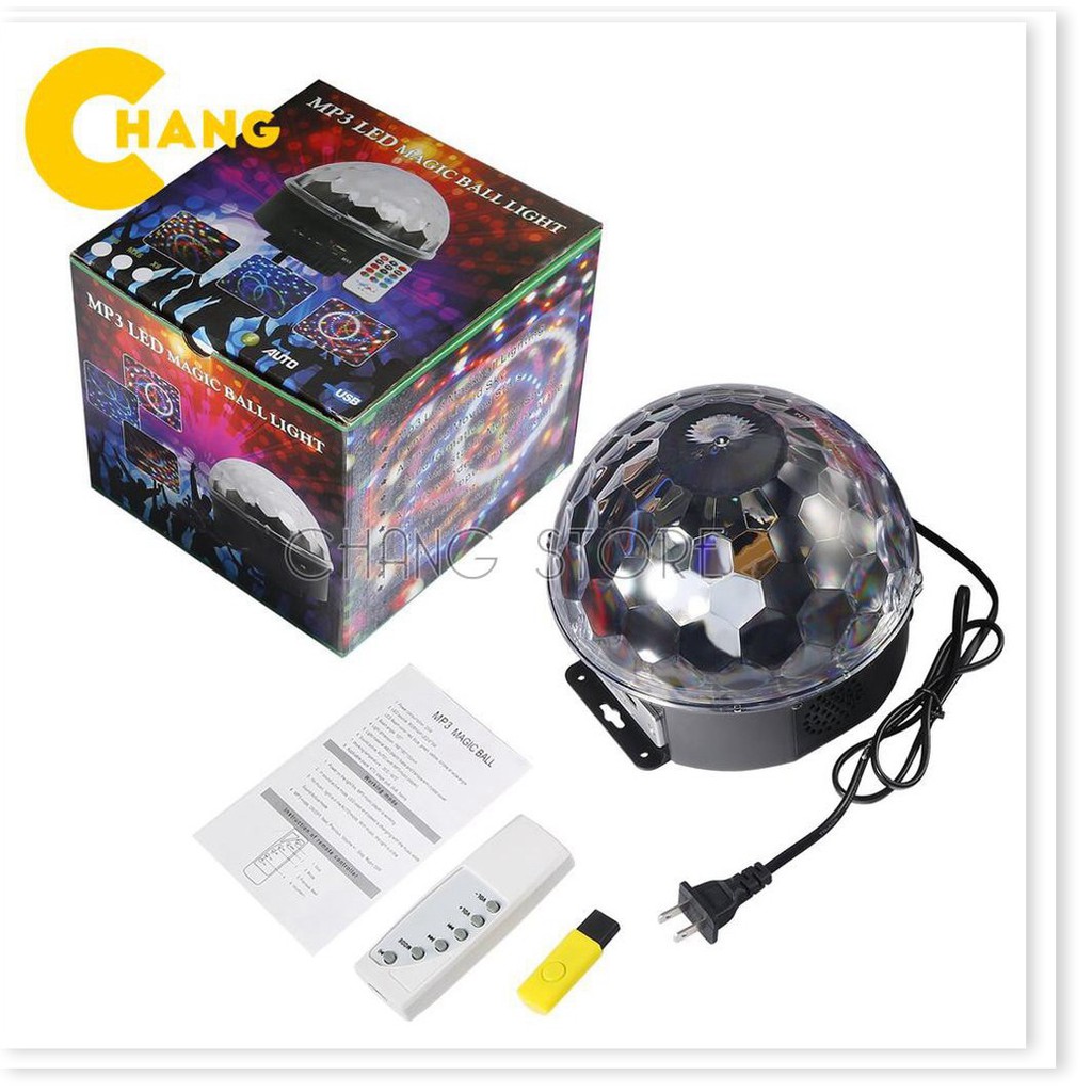 Đèn LED Quả Cầu Cảm Ứng Xoay Pha Lê 7 Màu Nháy Theo Nhạc