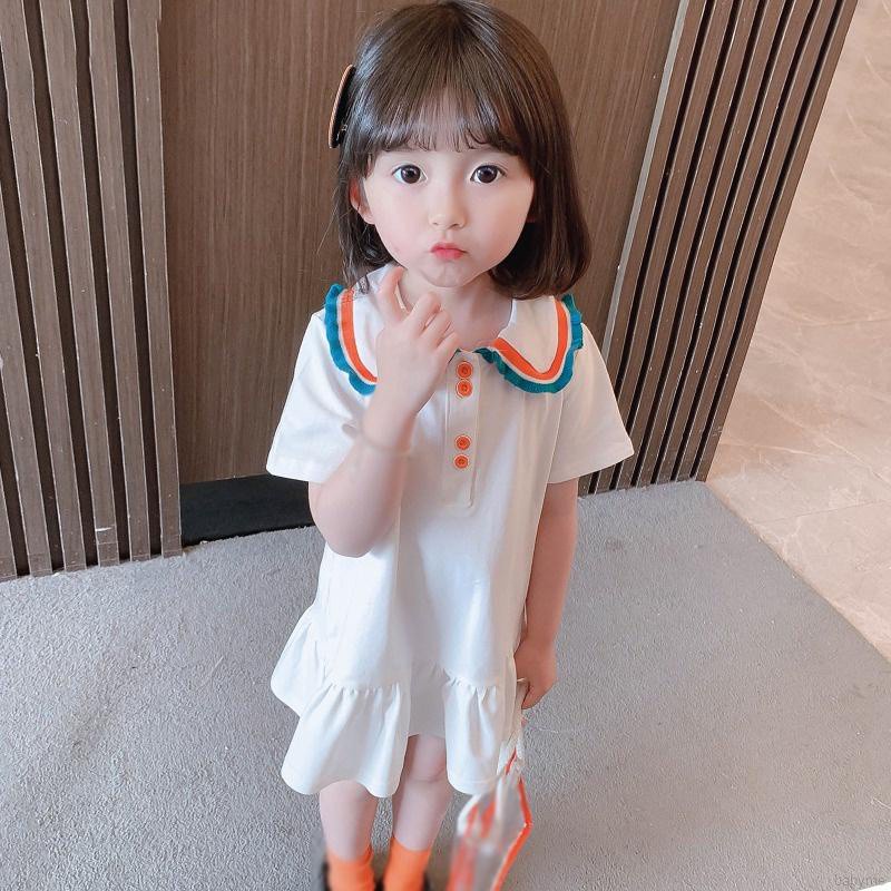 Đầm Ngắn Tay Cổ Bẻ Phong Cách Hàn Quốc Cho Bé Gái