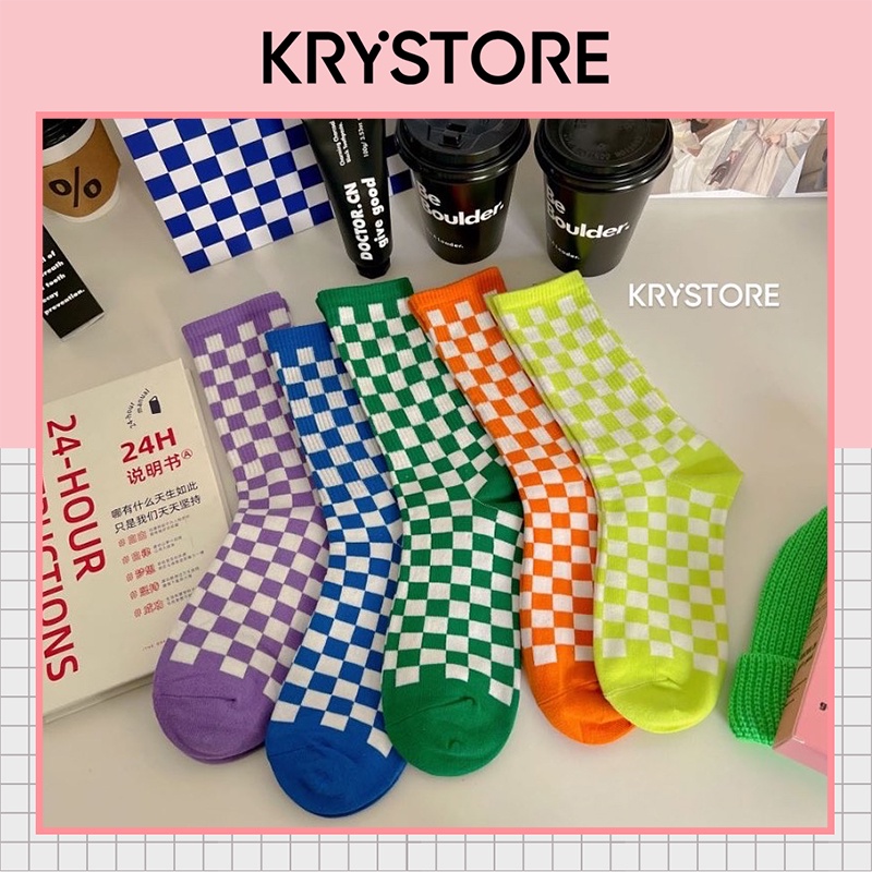 Tất cao cổ Kẻ Caro sắc màu nam nữ unisex chất đẹp TC36