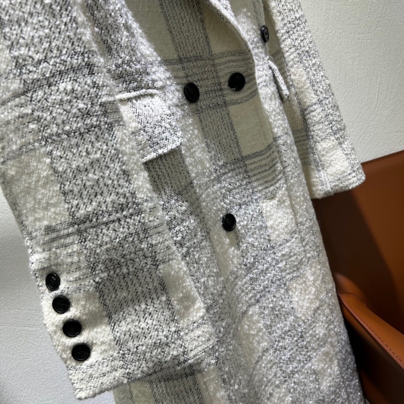 Áo khoác dạ dáng dài cổ vest hoạ tiết kẻ thương hiệu Eenk cao cấp