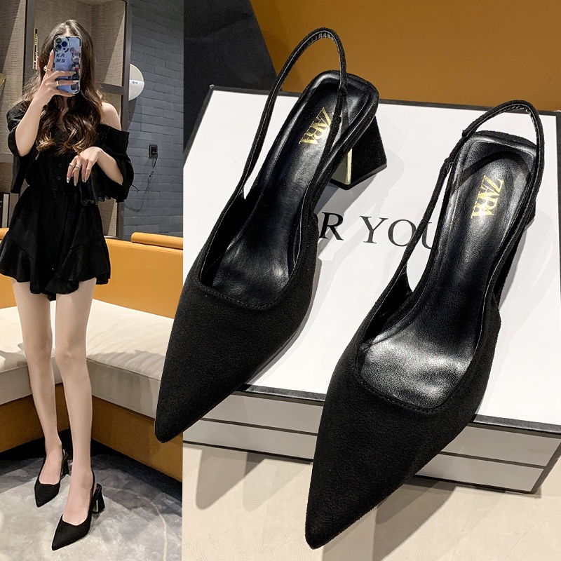 Giày Cao Gót Nữ Hở Ngón Màu Đen Thời Trang