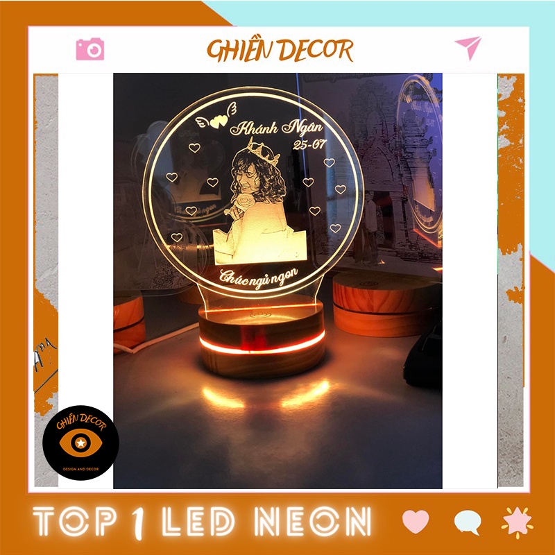 Đèn ngủ Led 3D khắc hình theo yêu cầu| Đèn led 3D trang trí phòng ngủ, để bàn,... 16 màu cảm ứng, điều khiển từ xa