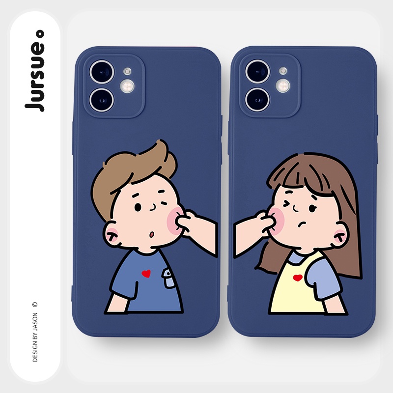 Ốp lưng JURSUE cặp đôi hoạt hình dễ thương đẹp cho iPhone 13 12 11 Pro Max SE 2020 X XR XS 8 7 6 6S Plus Cute G886