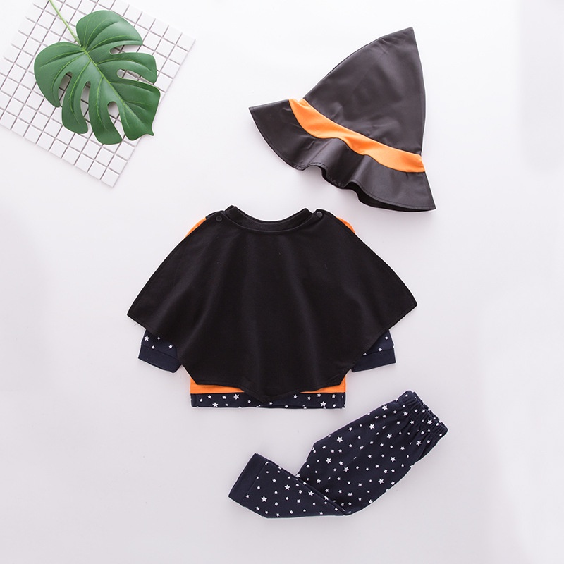 Halloween Costume Children's Long Sleeve Suit Pumpkin Set Baby Boy Kids Clothing Outfit 4-Piece Set