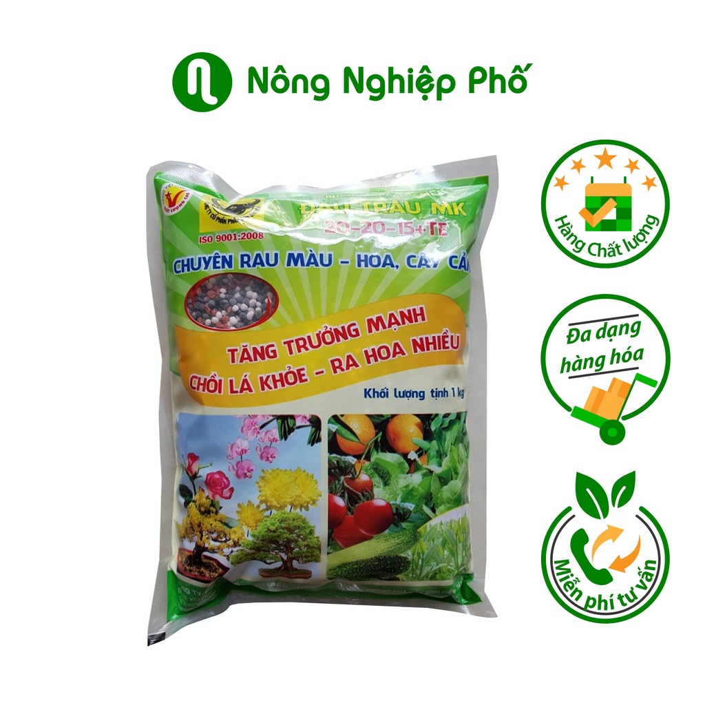 Túi 1kg - Phân bón đầu trâu BĐ-MK 20-20-15 chuyên cho rau màu - hoa kiểng