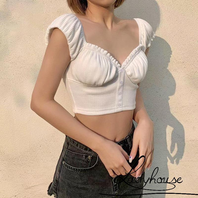 Áo Crop Top Tay Ngắn Trễ Vai Màu Trơn Thời Trang Cho Nữ