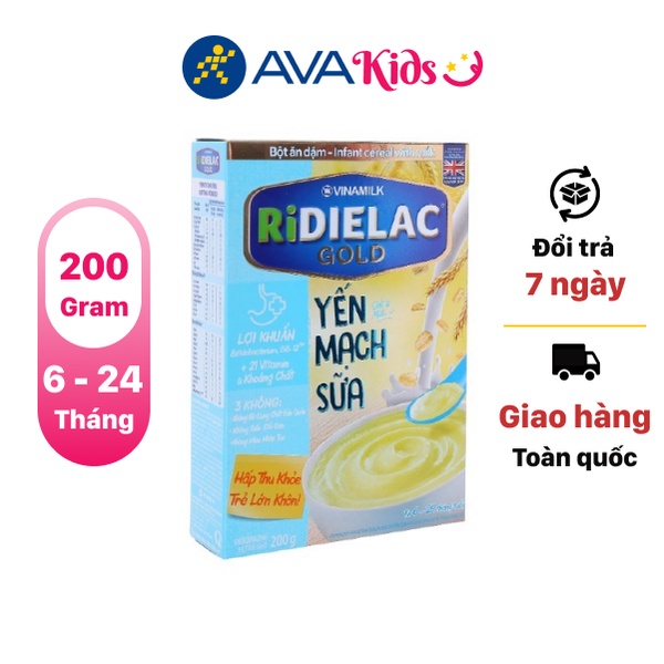 Bột ăn dặm Vinamilk Ridielac yến mạch sữa hộp 200g (6 - 24 tháng)