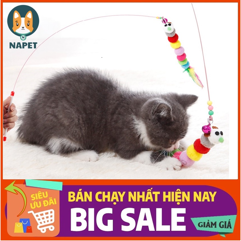 Cần câu mèo dây thép hình sâu 7 sắc kiểu dáng và màu sắc đẹp, hấp dẫn thú cưng nhà bạn, chất liệu bền